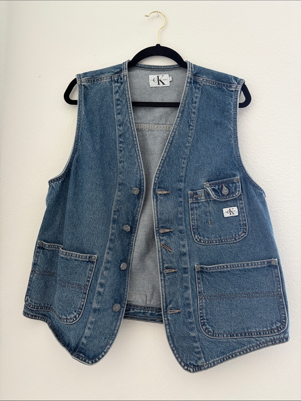 Vintage Calvin Klein Mechanics Vest Demin Button Front Mens size Large